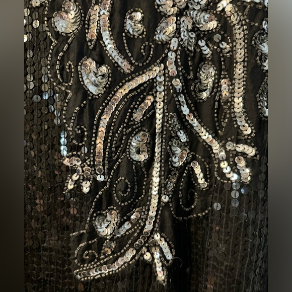 VTG Elegant Black Silver Sequin Top 100% Pure Silk Fancy Party Sparkle Granny - Picture 7 of 11